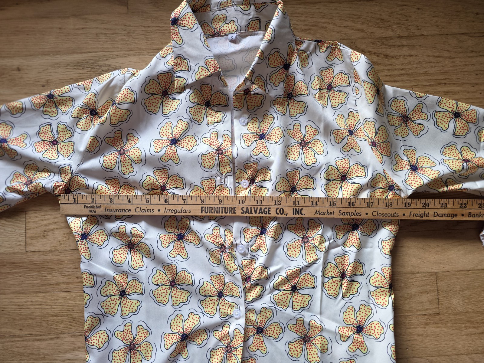 NWOT 70s Style Womens Floral Button Up Shirt Retro Yellow Boho Blouse Small