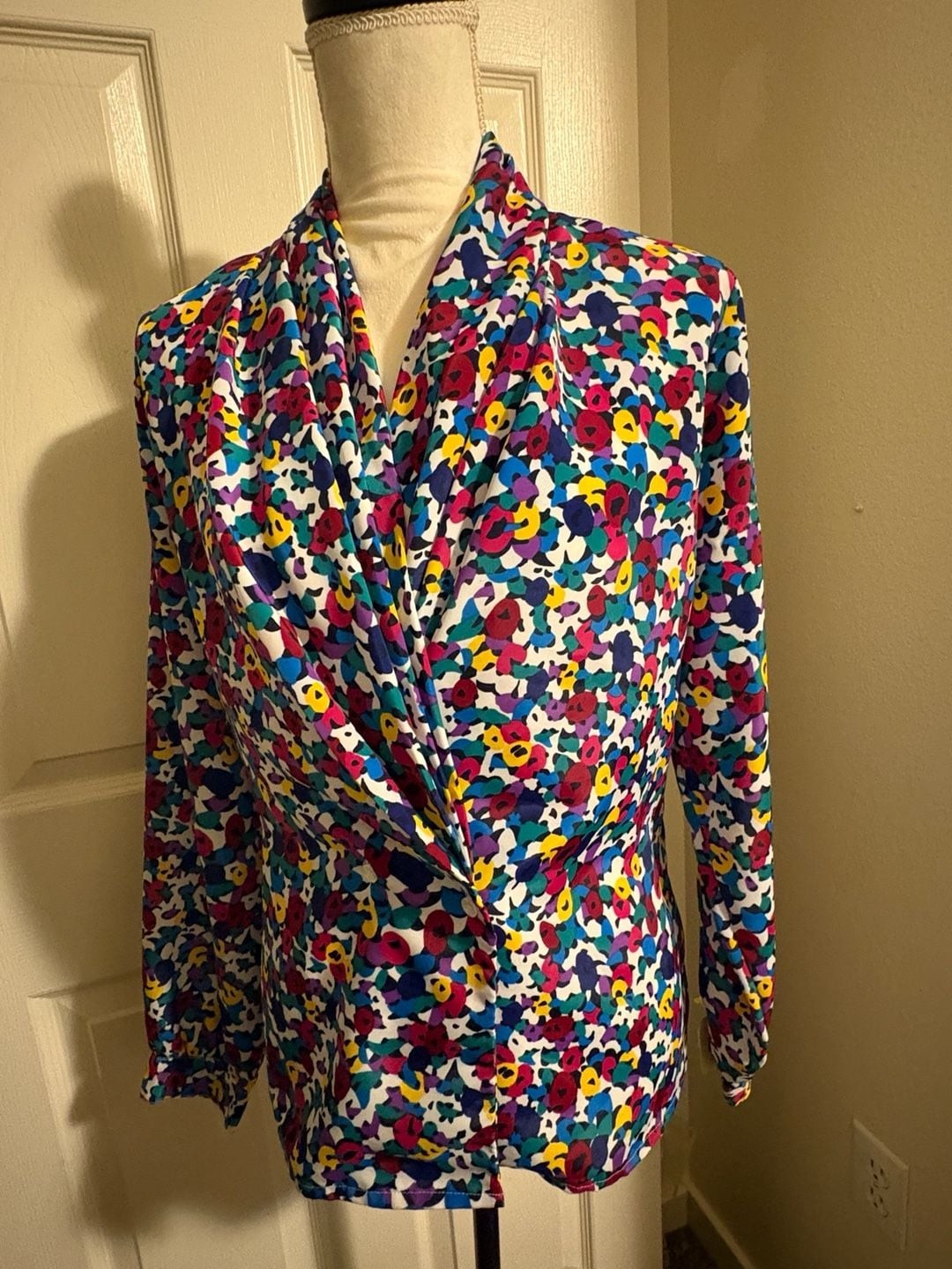 Vintage 80s 90s Impressions of California Abstract Floral Print Blouse Size 12
