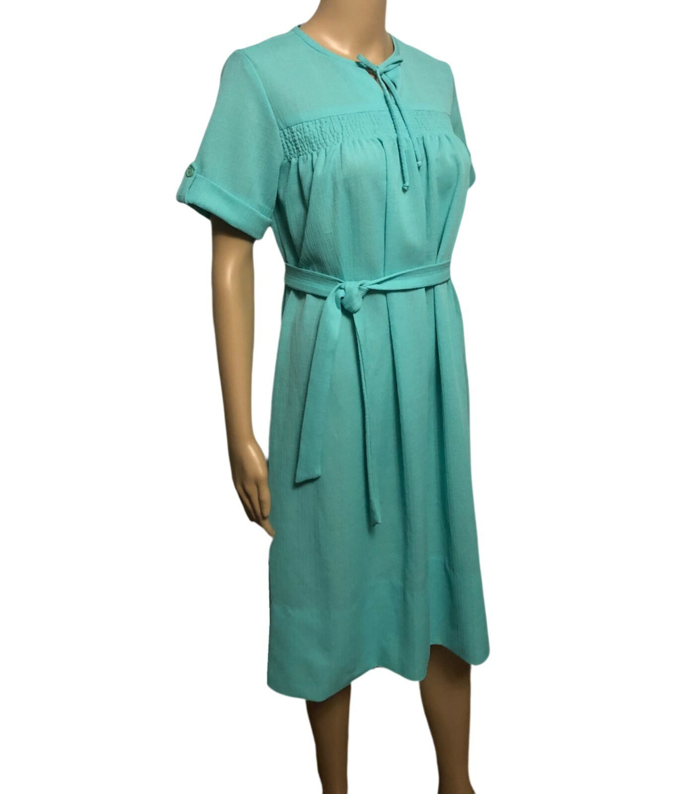 womens vtg 1970s Bleeker Street Belted Sheath Dress 12 NWT Retro Pistachio Green
