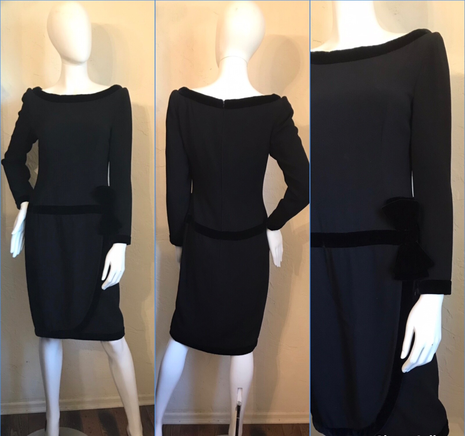 VINTAGE 1980’s VALENTINO NIGHT Black Crepe & Velvet Cocktail Evening Dress 6