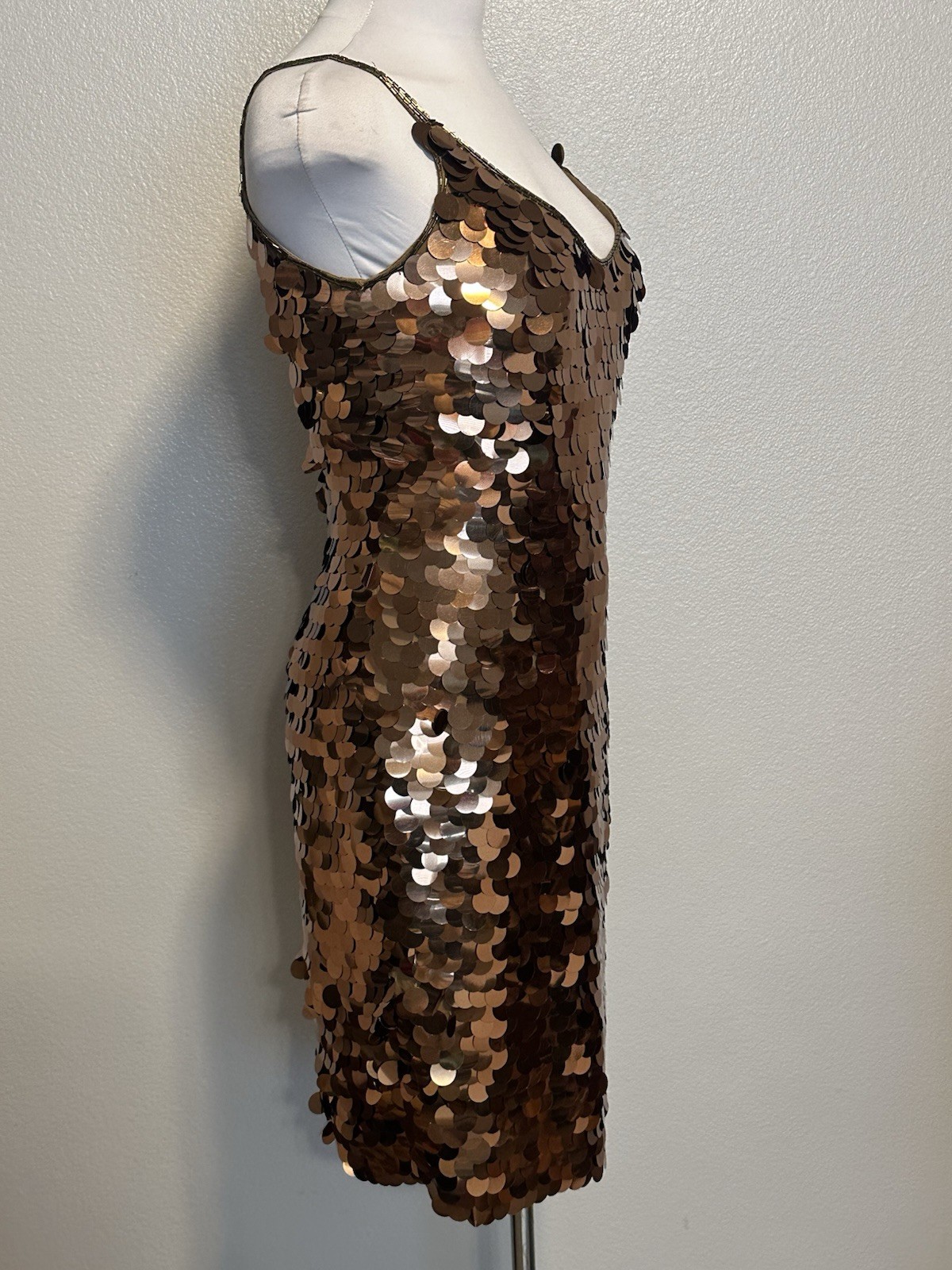 Black Tie Oleg Cassini Dress Womens 4 Bronze Gold Sequin Silk Vintage Cocktail