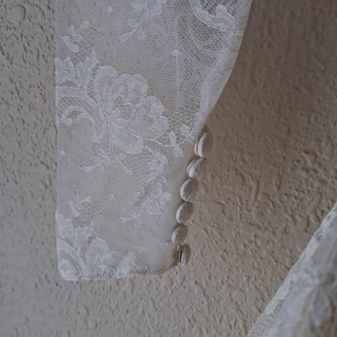 Vtg 50s Wedding Dress Lace Over Tulle and Tafetta. Crinoline & Headpiece Size 8
