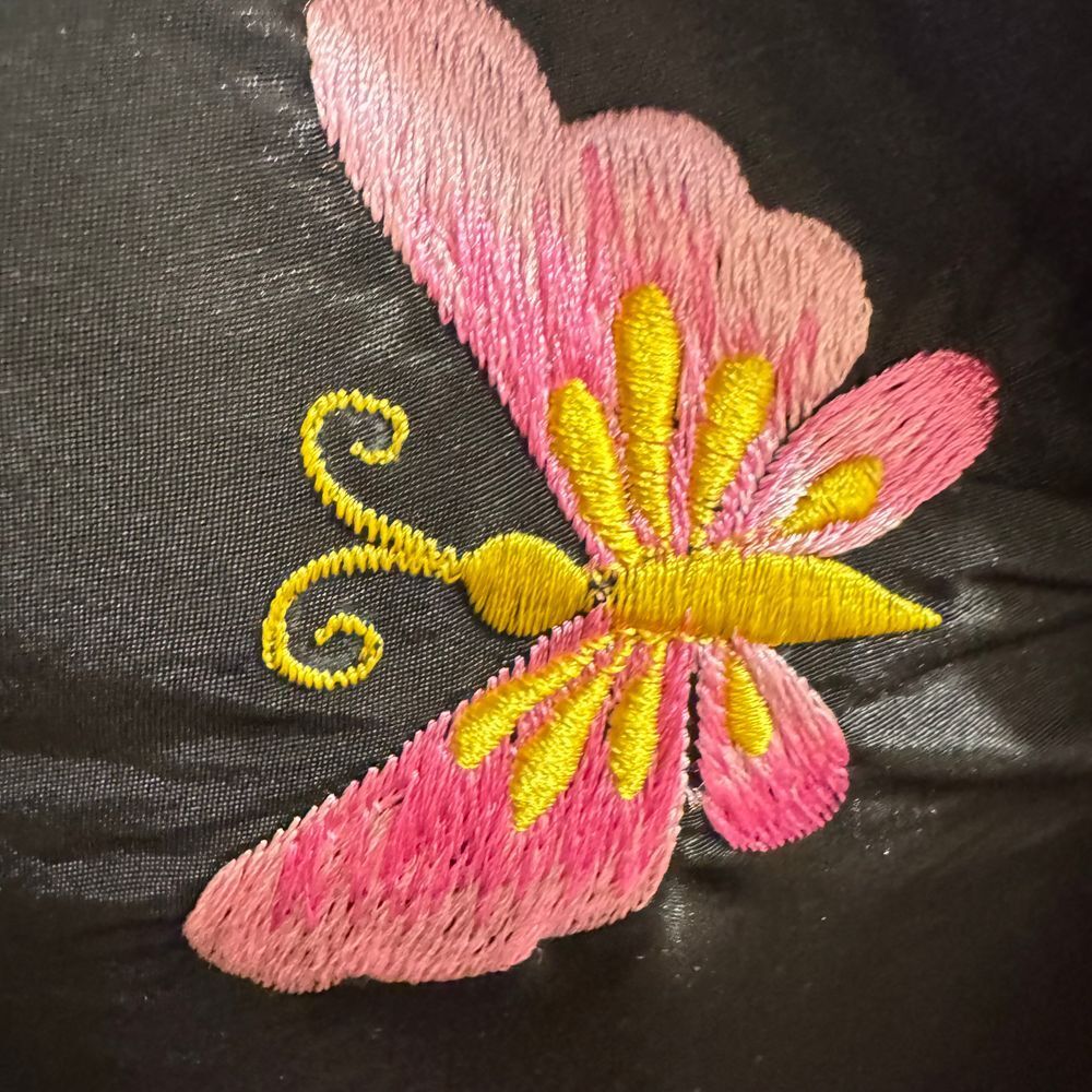 Vintage Black Silk Butterfly Embroidered Asian Style Jacket Hot Pink Trim sm/med