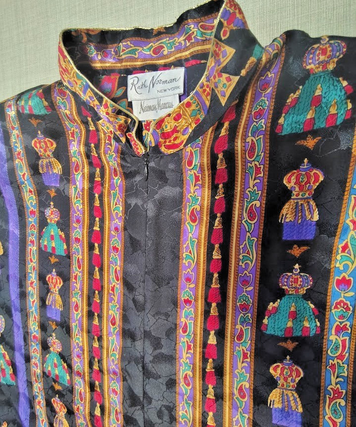 Rare Vintage 80s Ruth Norman CAFTAN MAXI DRESS Geometric Crown USA MADE L