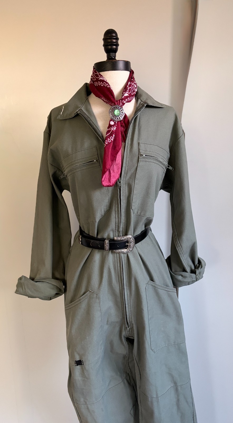 Vintage Military Overalls Jumpsuit Army Green Cotton Workwear Unisex Large