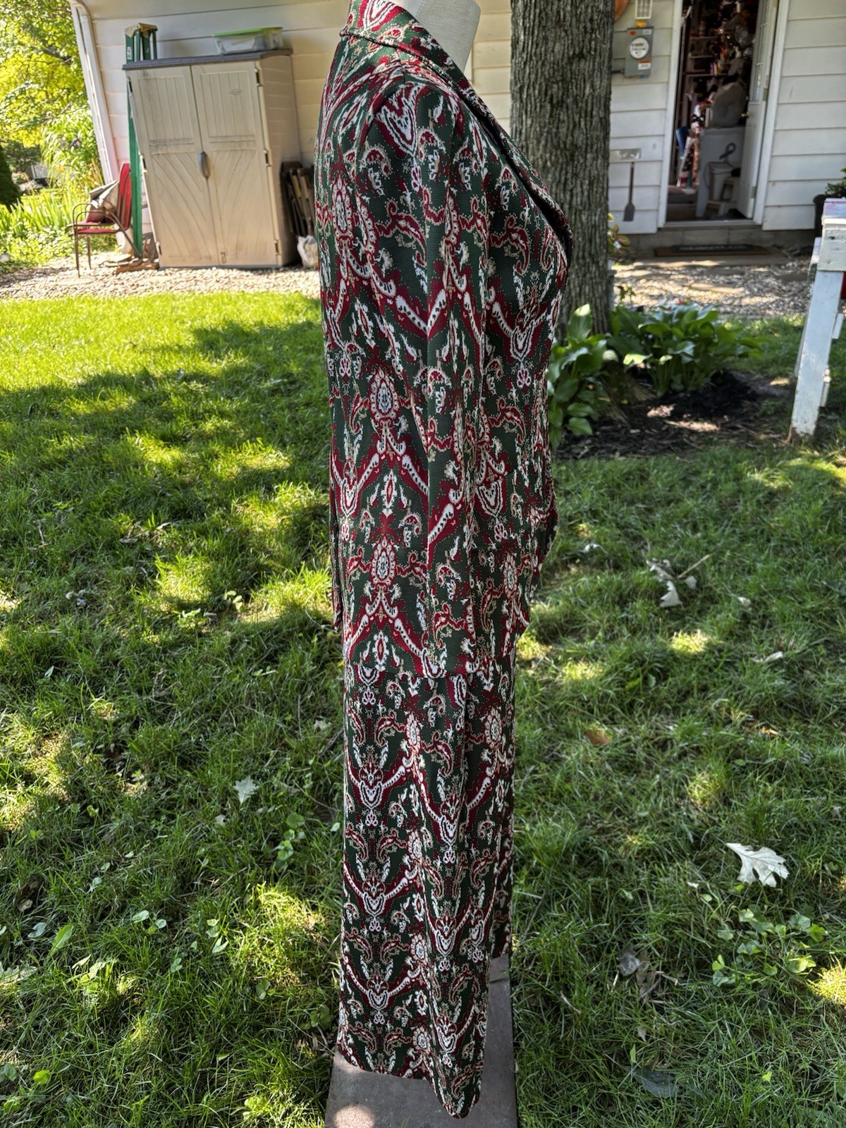 VTG 70s Leisure Suit Paisley Green Red Polyester Women Sz S Bust 34″ Skirt 26W”