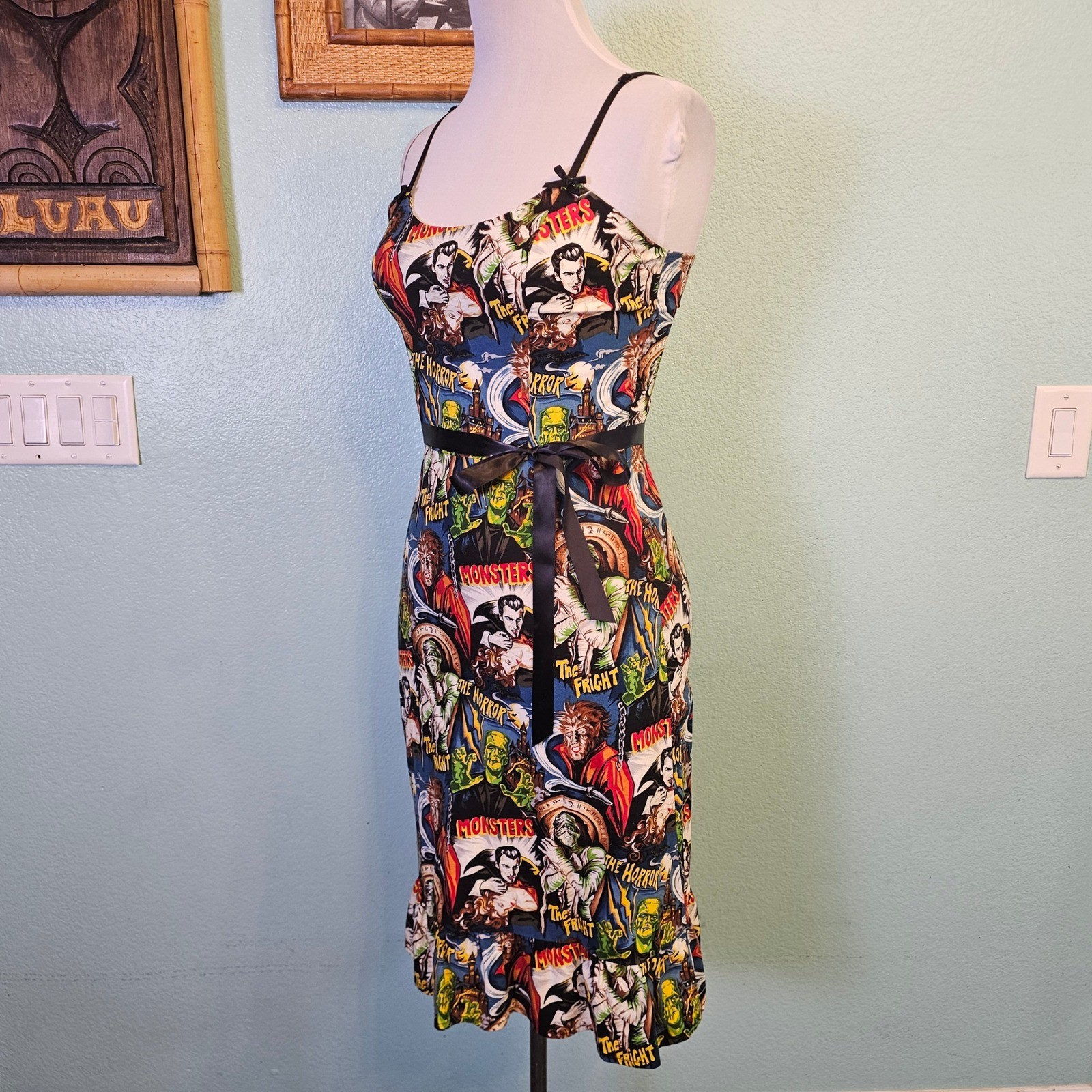 Paper Doll Prod Classic Horror Monsters Wiggle Dress L Goth Pinup Halloween USA