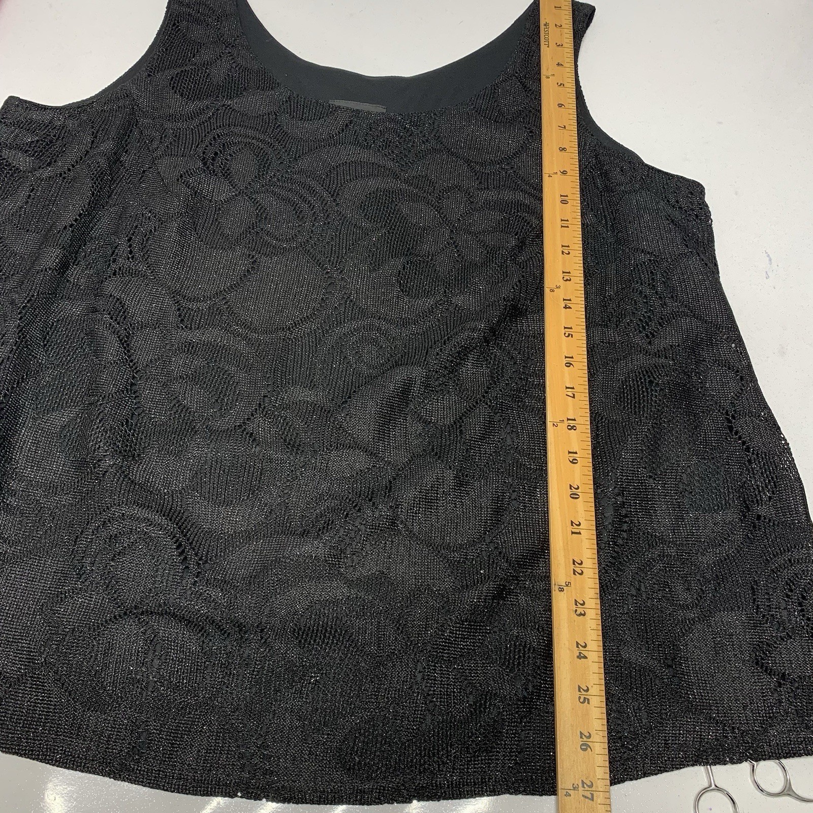 Vtg Onyx Nite Black Sparkle Tank Top 2X Metallic Lined Stretch Classic Formal
