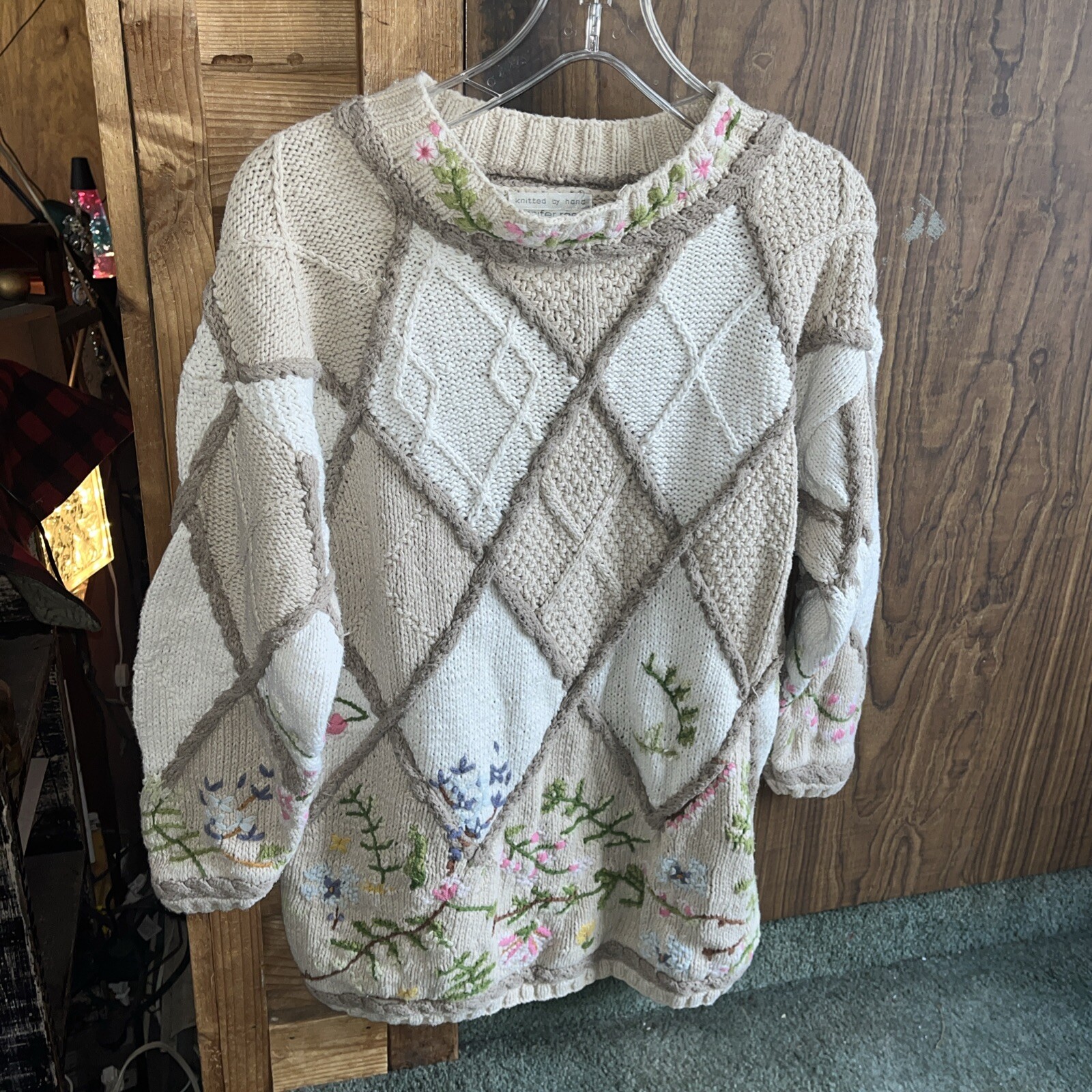 Vintage Jennifer Reed Hand Knitted Flower Vintage Sweater Multicolor Size L