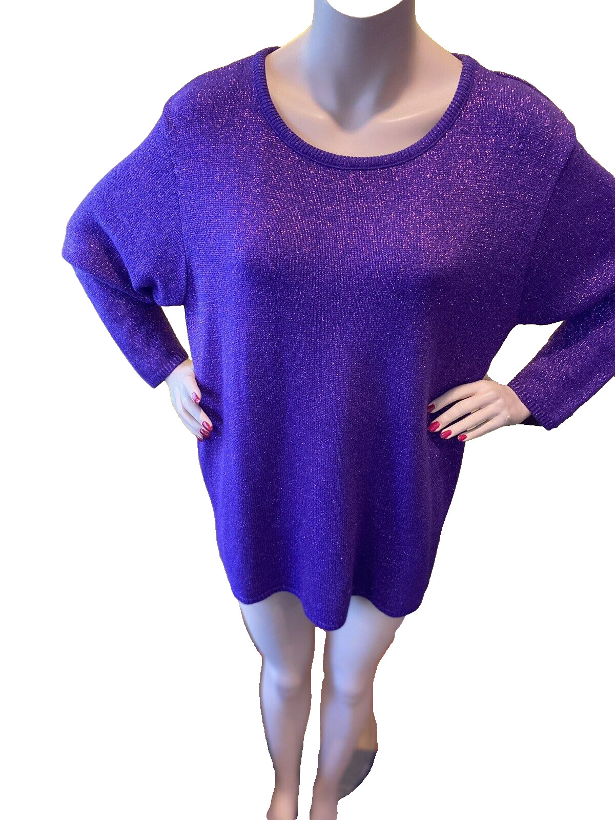 VINTAGE 1970’s PURPLE SPARKLE PULLOVER TUNIC Plus Size 1X