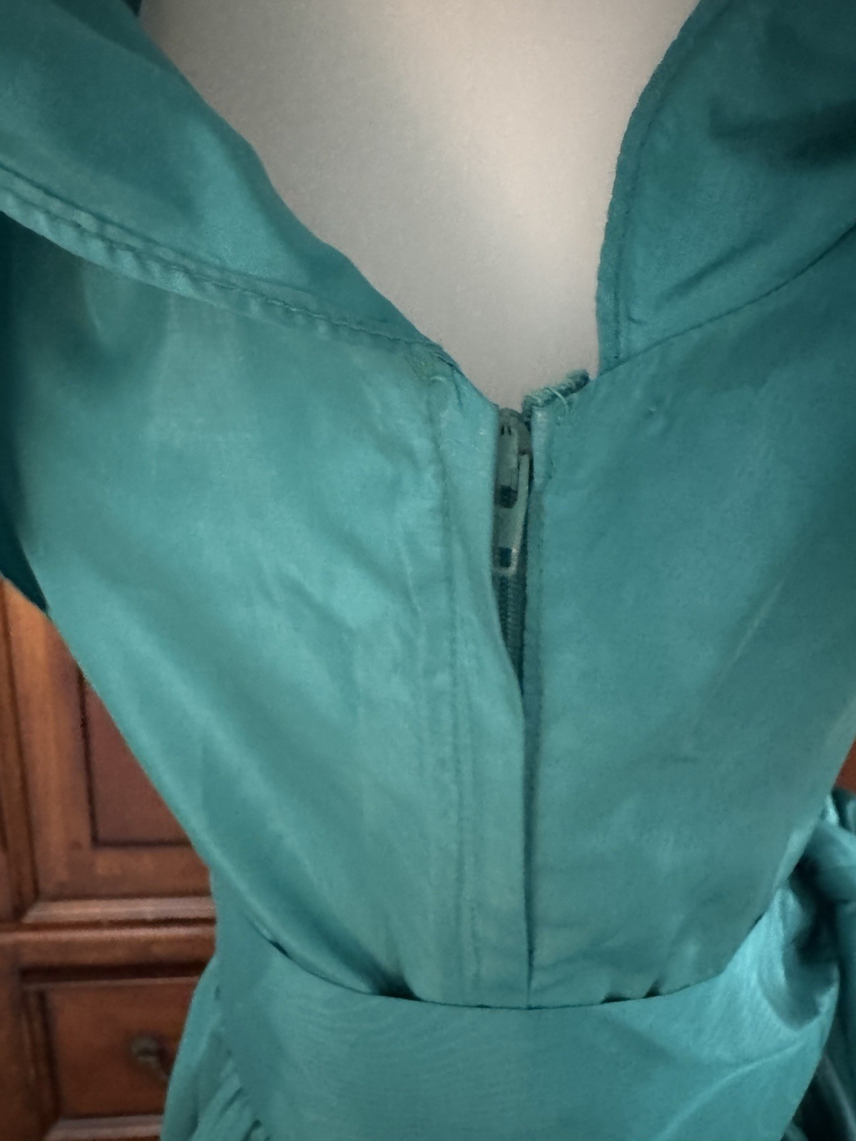 Vintage Lamz Originals Dress Turquoise Sz 4 Off Shoulder Ruffle Party Gown 80s