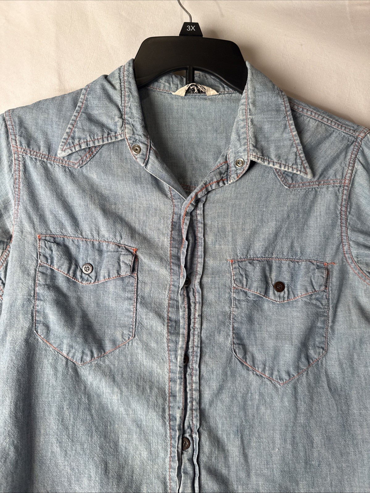 Vintage 70s Landlubber USA Blue Denim Shirt Western Snap Up Women’s Hippie Boho
