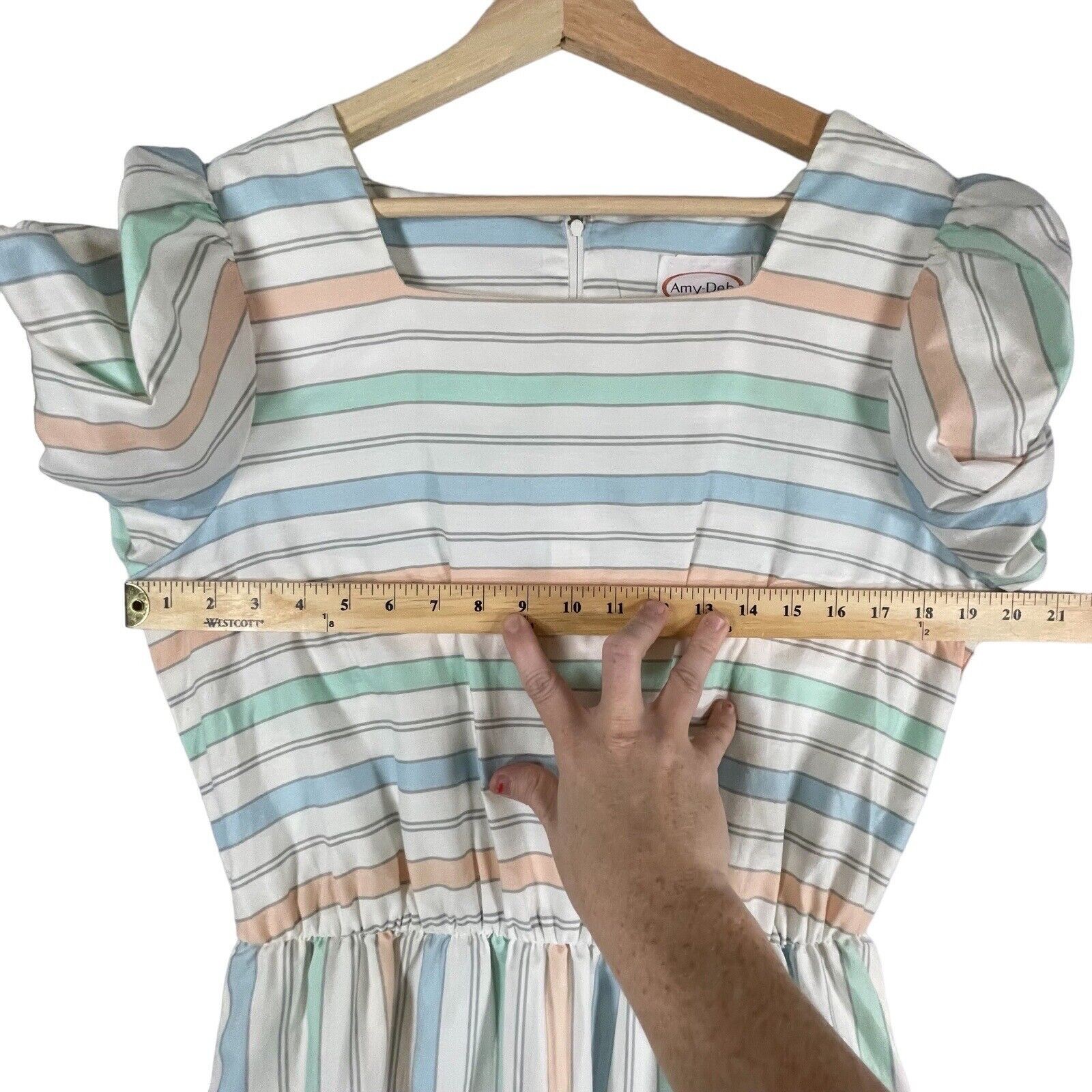 Vintage AMY DEB 70s 80s Pastel Striped MIDI Dress WOMENS SIZE MEDIUM Classic