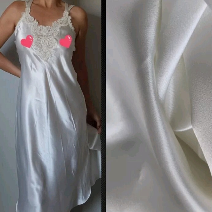 Vtg Intimo Amore Bridal White Satin Embellished Pearl Slip Dress Nightgown! S