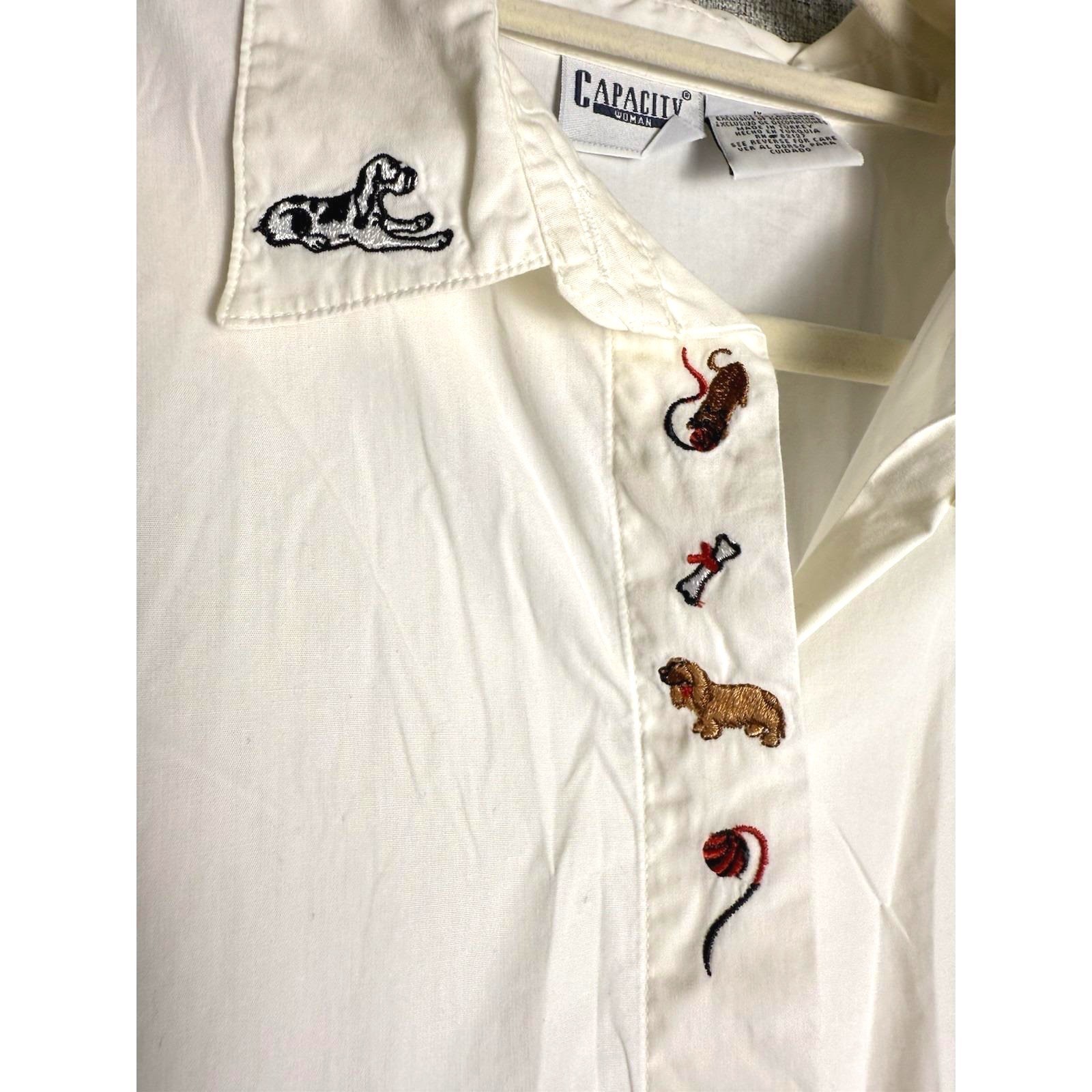 Vtg 80s/90s Capacity Woman Button Down Kitty Cat Dog Embroidery Shirt XXL