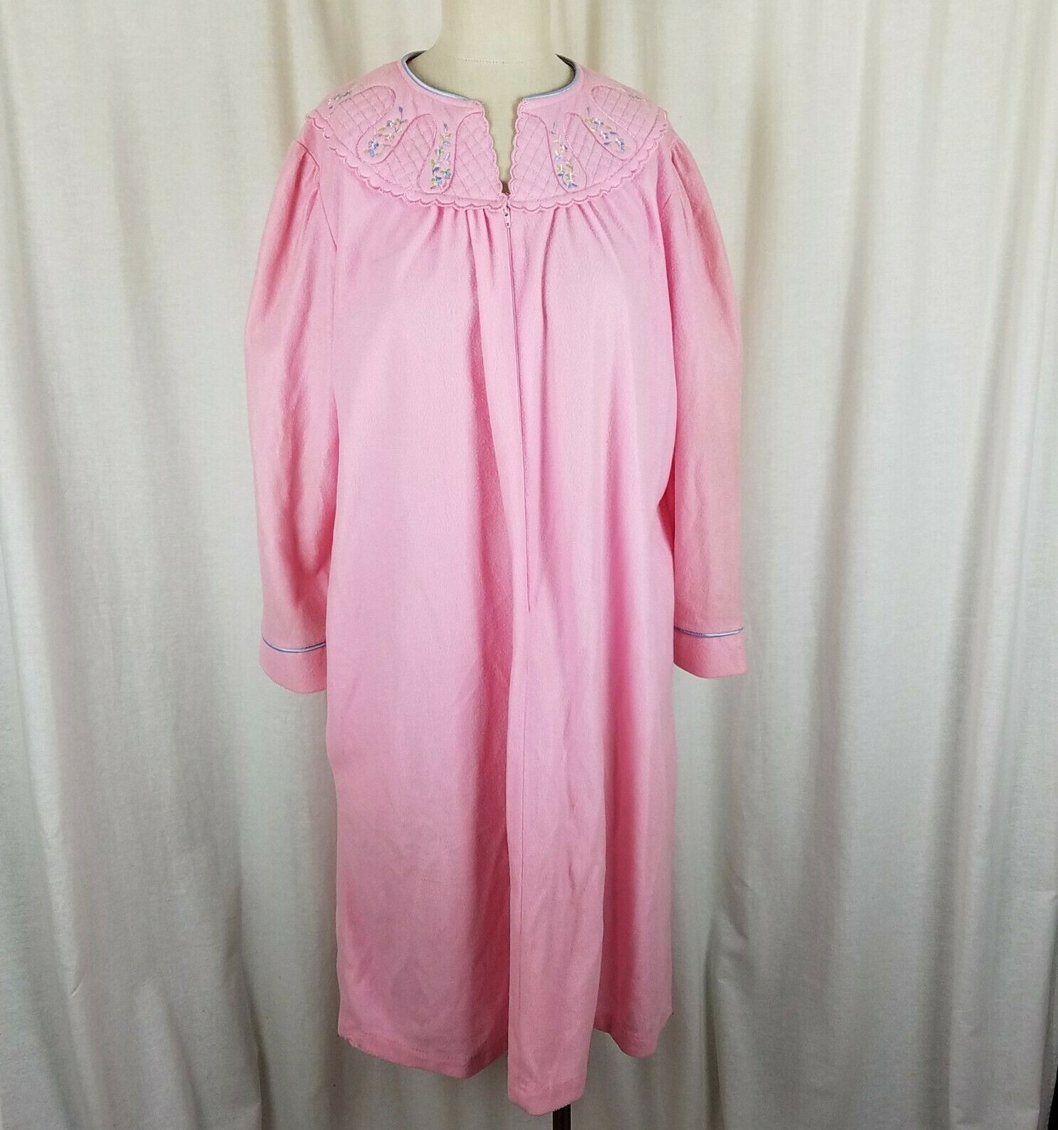 Heather Collection Pink Step In Zip Up Robe Housedress Womens L Quilted Smocked