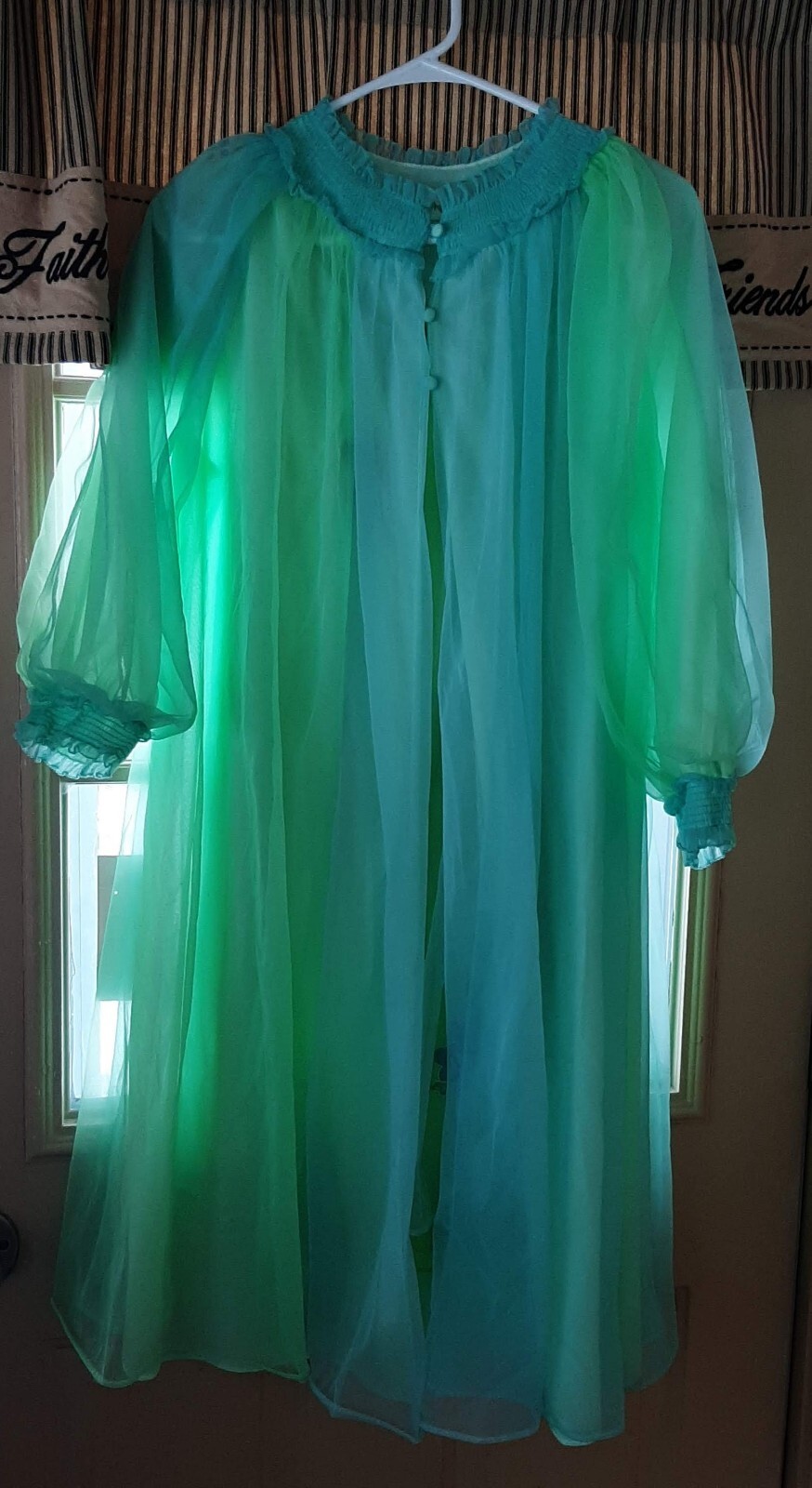 Vintage 2 pc Set Double Layer Two Tone Blue/Green Nightgown & Robe size Small