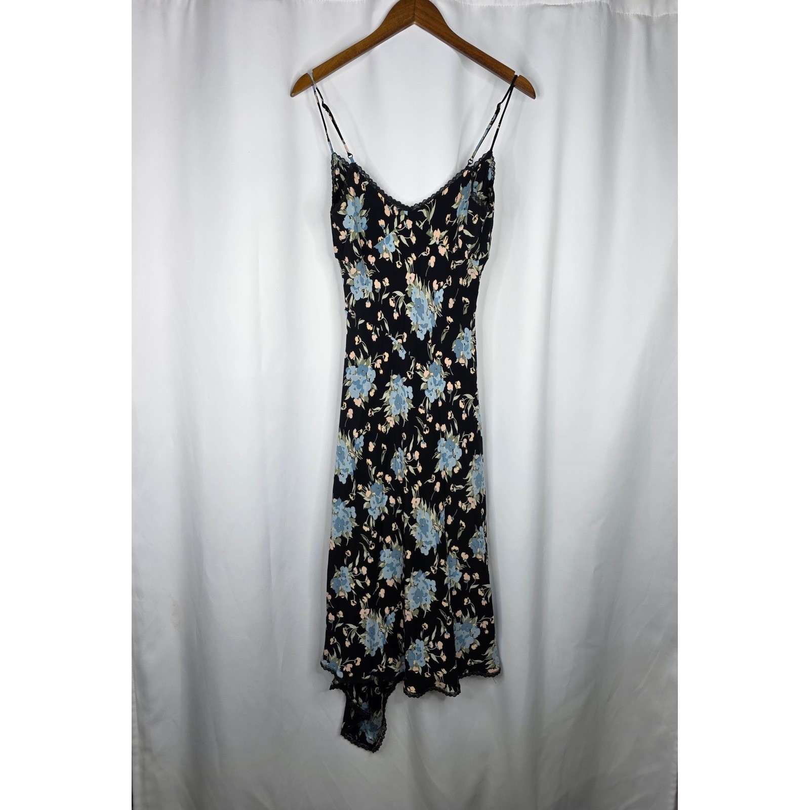 Betsey Johnson Black Label Slip Dress Womens 10 Black Floral Vintage Asymmetric