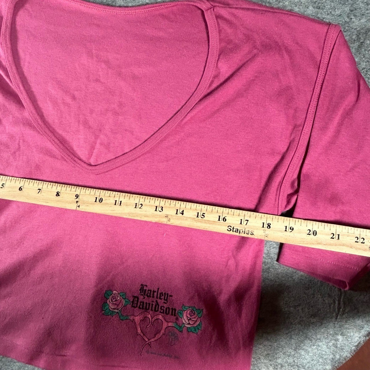 Vintage Harley-Davidson Shirt Womens Large Pink Floral V Neck 80s Biker Holubek
