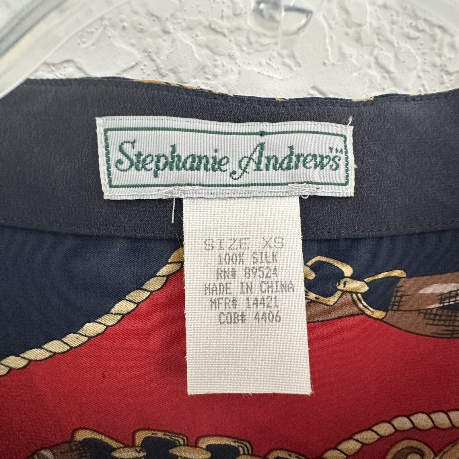 Vtg Stephanie Andrews 100% Silk Button Dwn Blouse XS Navy L/S Corpcore Old Money