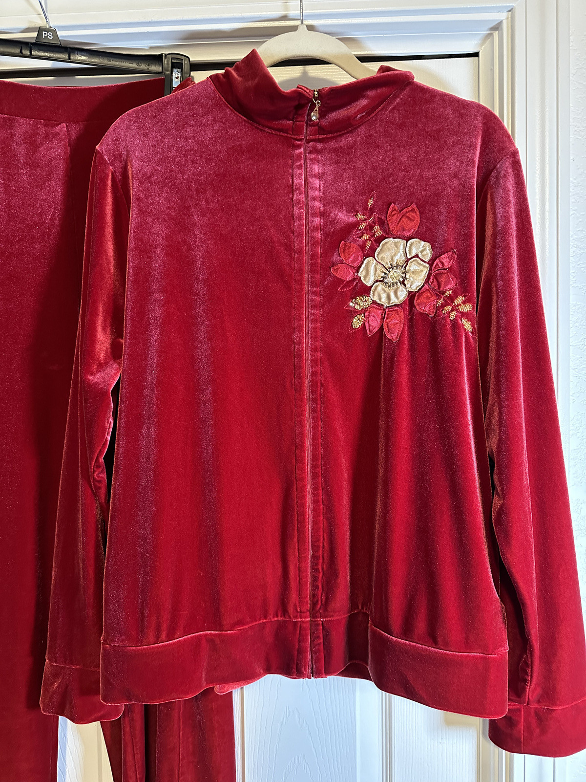 Jaclyn Smith velour leisure suit XL zip wine track lounge Golden Girls Halloween