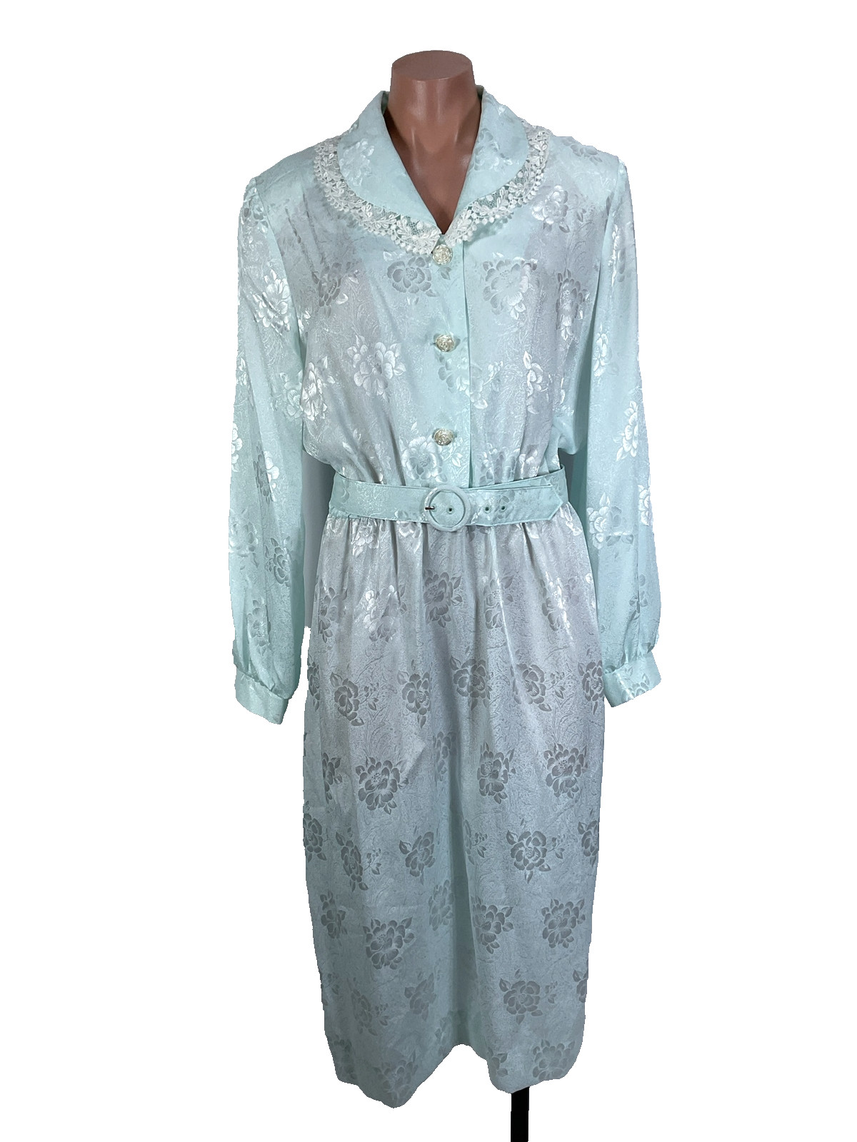 Vintage Victoria Morgan Floral Dress Secretary 80s NOS Belted Shiny Cottagecore