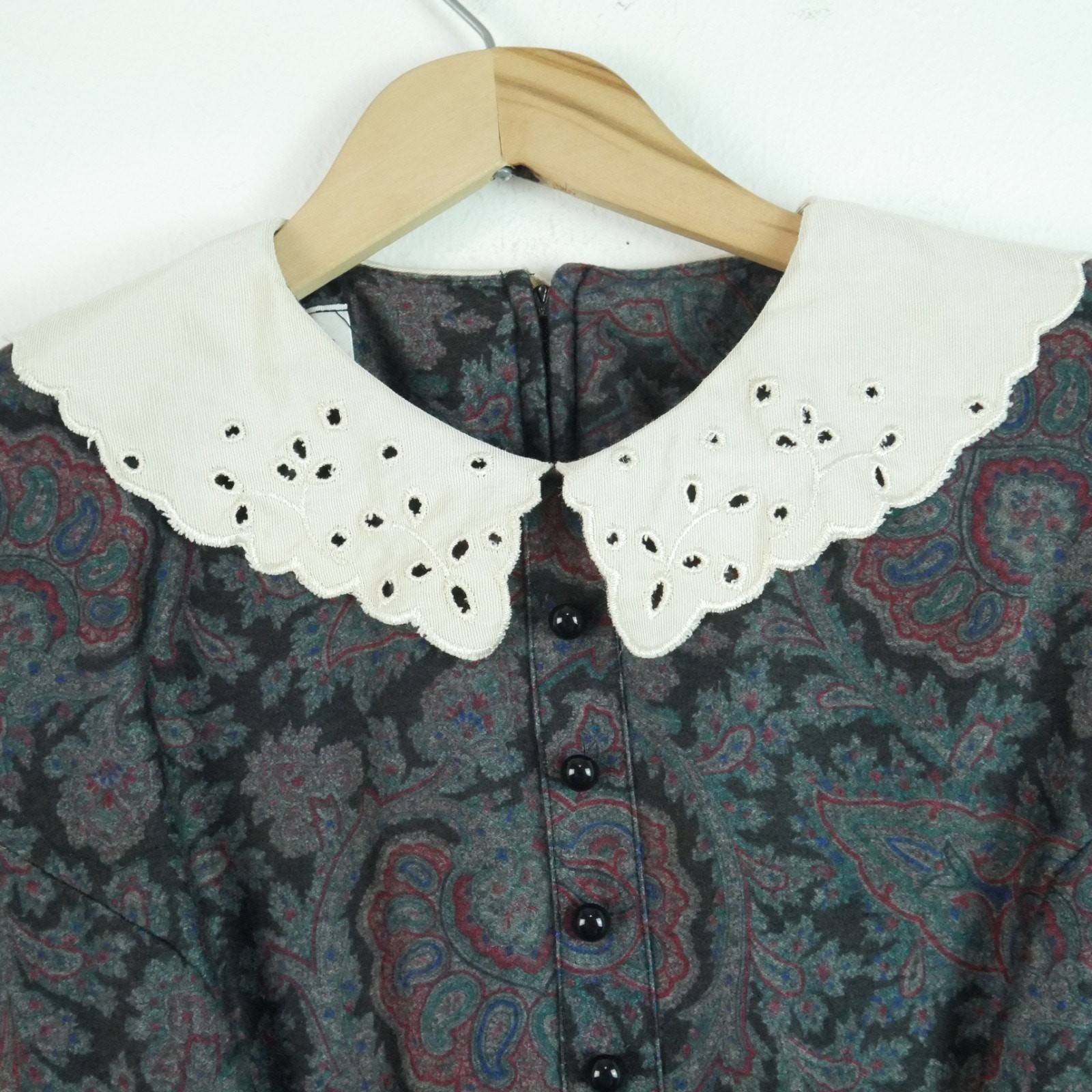 Vintage Small Flannel Prairie Dress Cottagecore Paisley Modest Victorian 80s