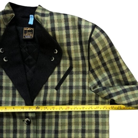 Vintage 90s wool checkered olive green and black blazer jacket, Plus size XL