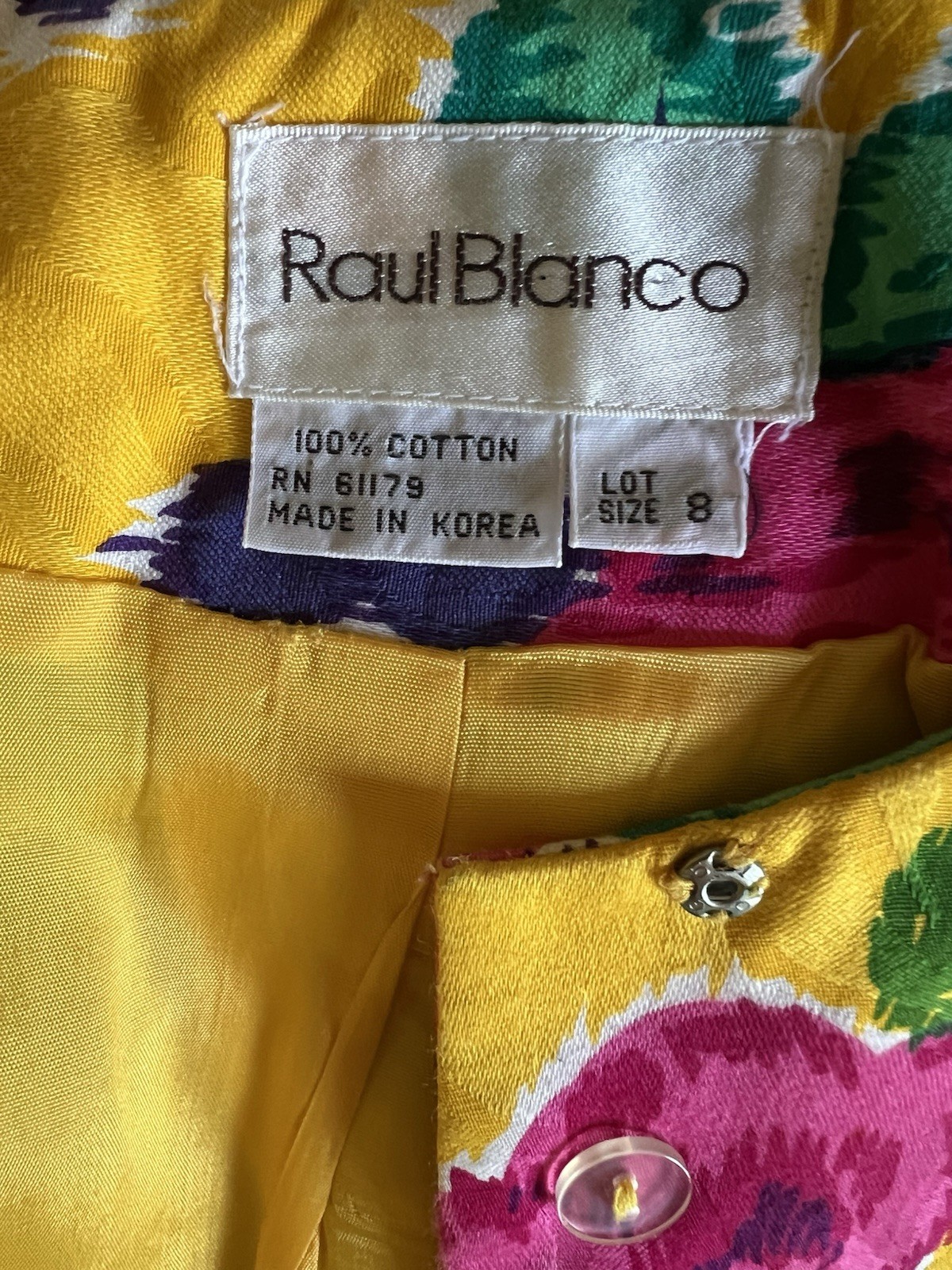 Vintage Raul Blanco Floral 2 Piece Skirt Suit Set Yellow Bow Avant Garde 8