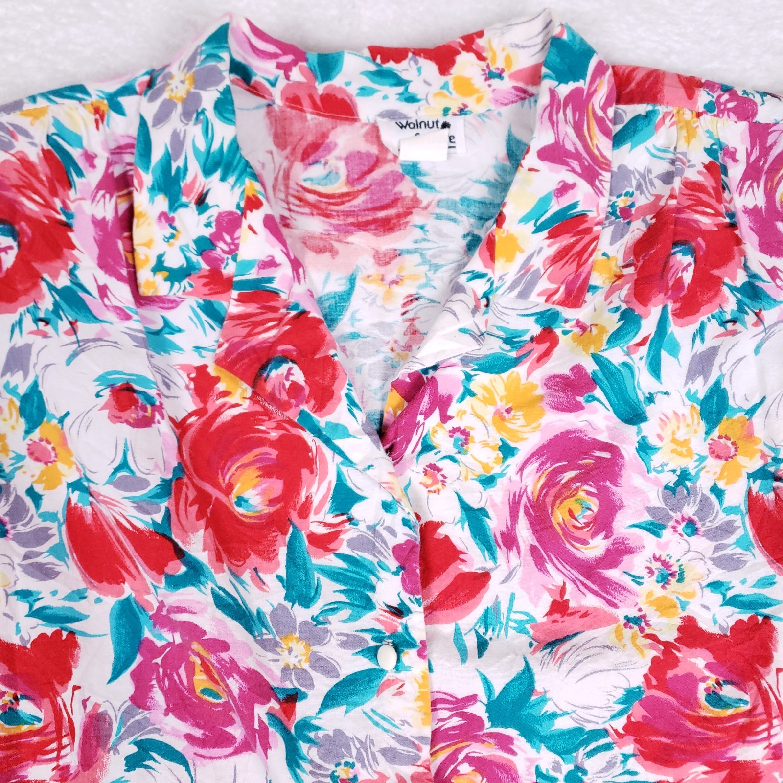 Vintage 90s Walnut Square Floral Shirt Size 8 Bold Print Boho Grandmacore USA
