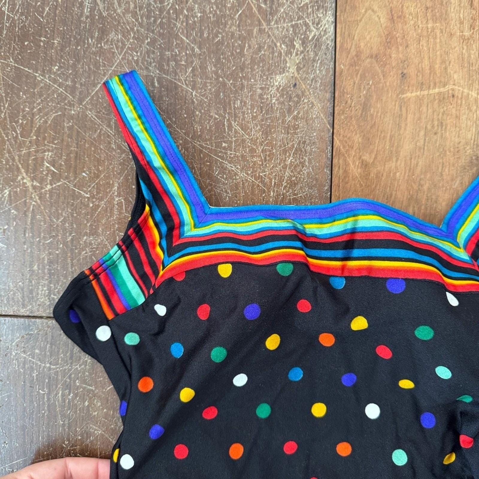 Vintage Gottex Polka Dot Rainbow One Piece Swimsuit Size 1