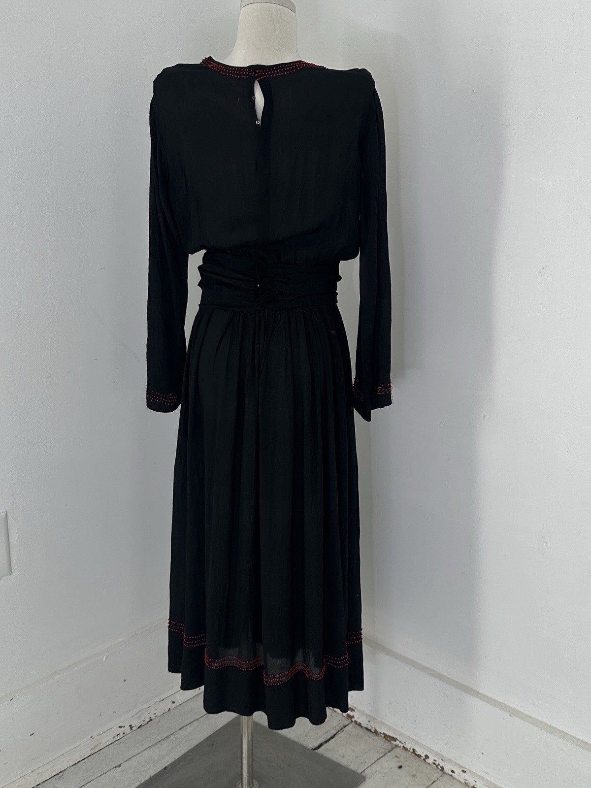 Antique Edwardian Black Silk Chiffon Beaded Dress