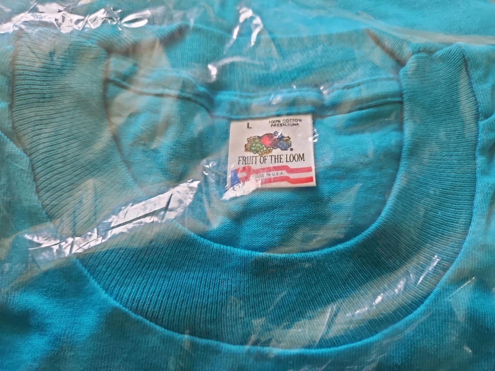 Vintage 1990 NIP Fruit Of The Loom T-shirt Teal Houston Texas Chic Rodeo Graphic