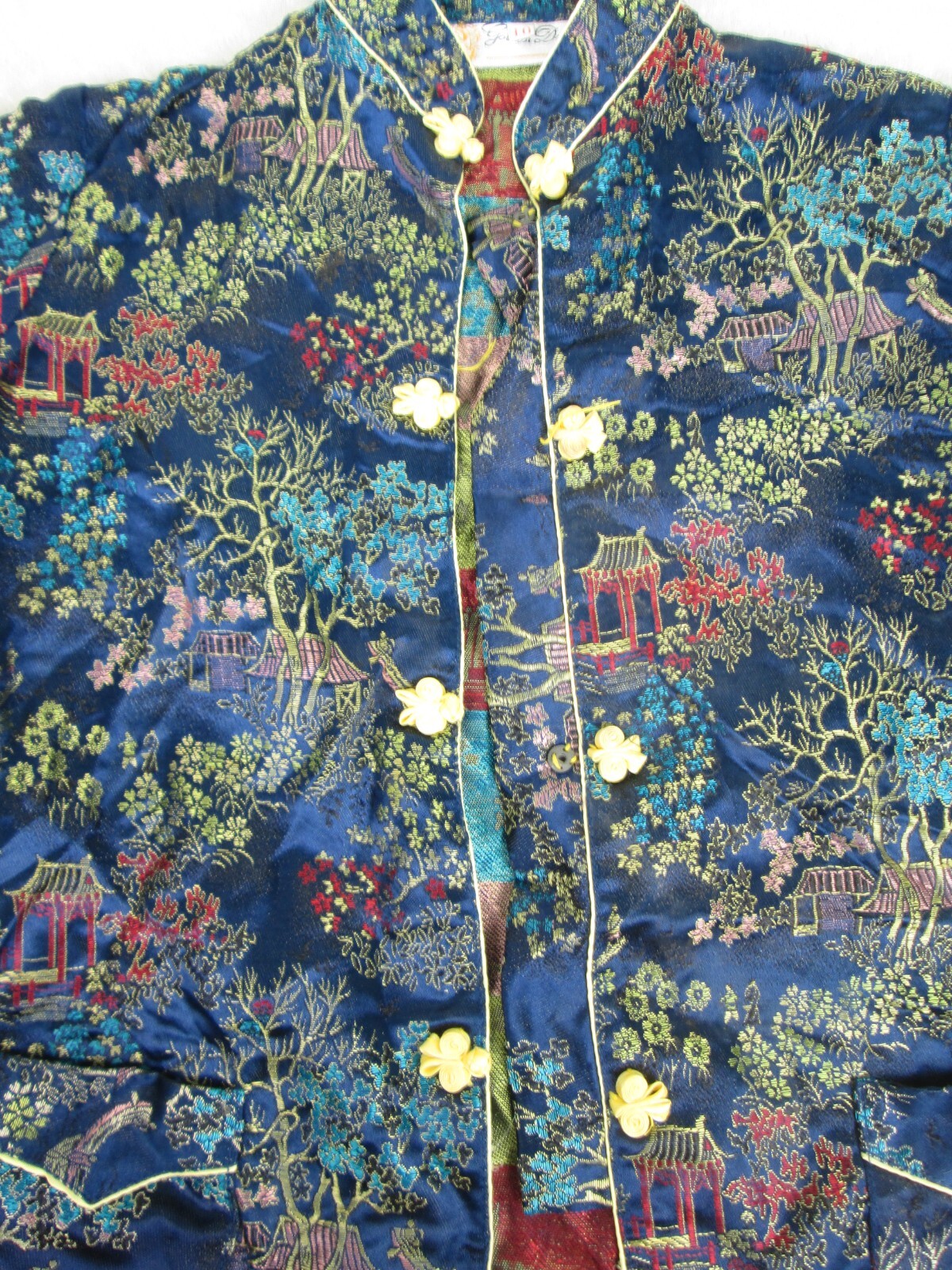 Asian Silky Shirt Blue Red Yellow Turquoise Vintage Women 10
