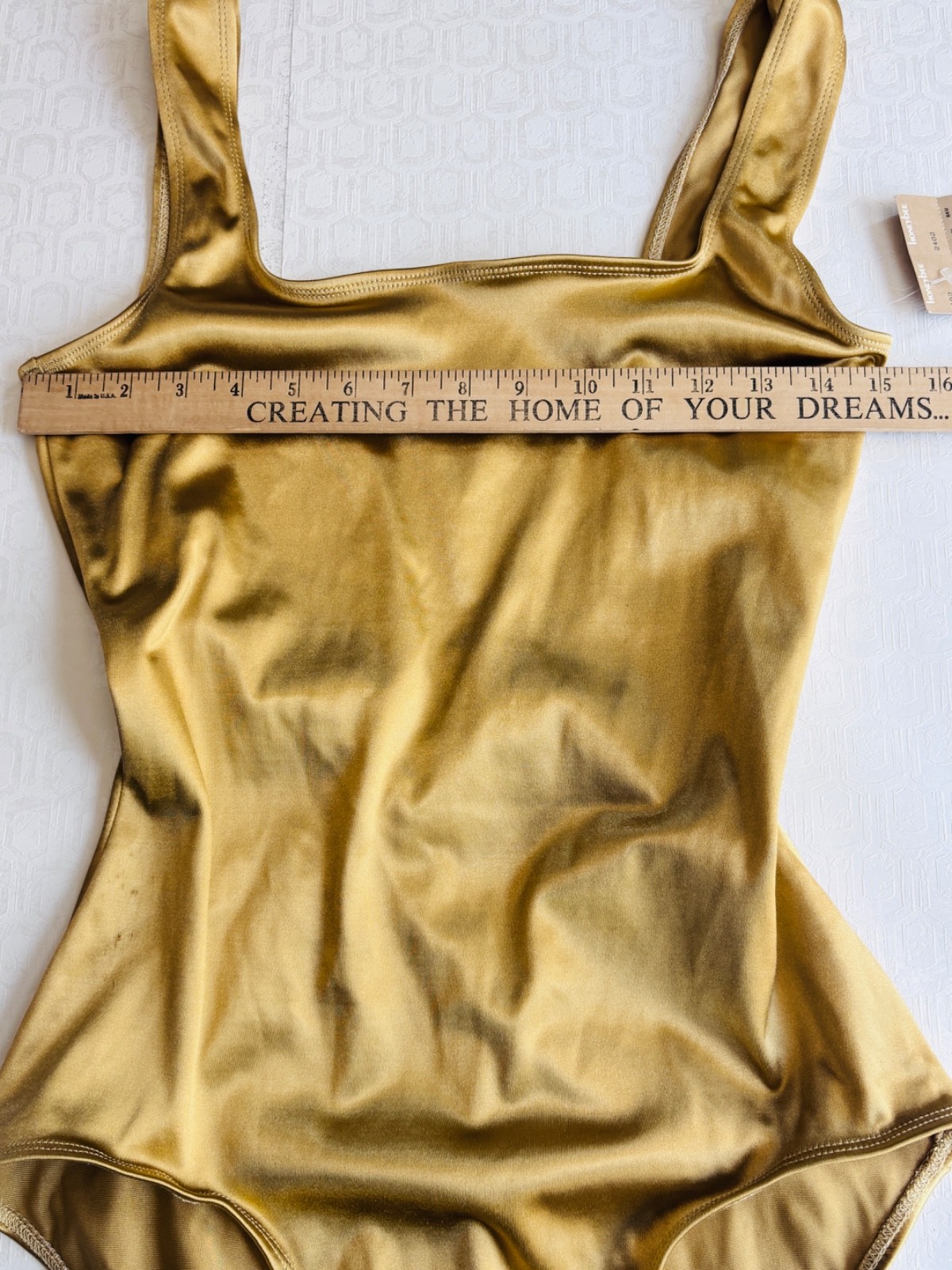 NOS VTG BALTEX 90’S ADRIENNE VITTADINI GOLD ONE PIECE HIGH CUT LEG SWIMSUIT*S/M