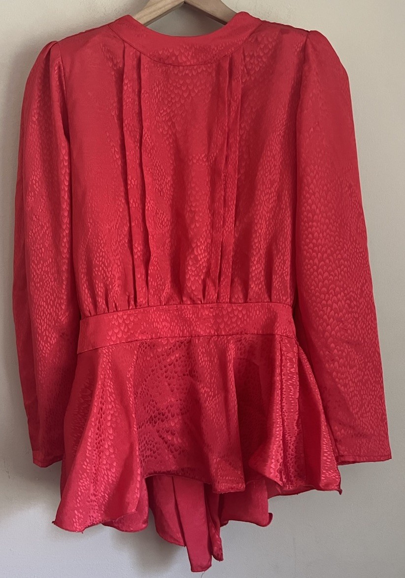 Vintage Skirt Set Blouse Top 80s 90s Ruffle Bow Secretary Peplum Size Small 4 6