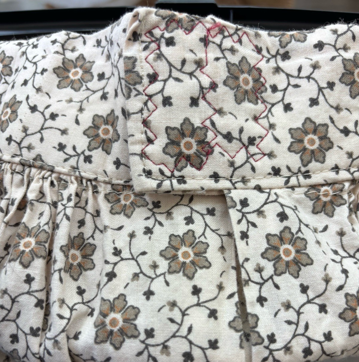 Vintage Brown Calico Floral Maxi Skirt Vintage Ribbon Trim Prairie Cottagecore