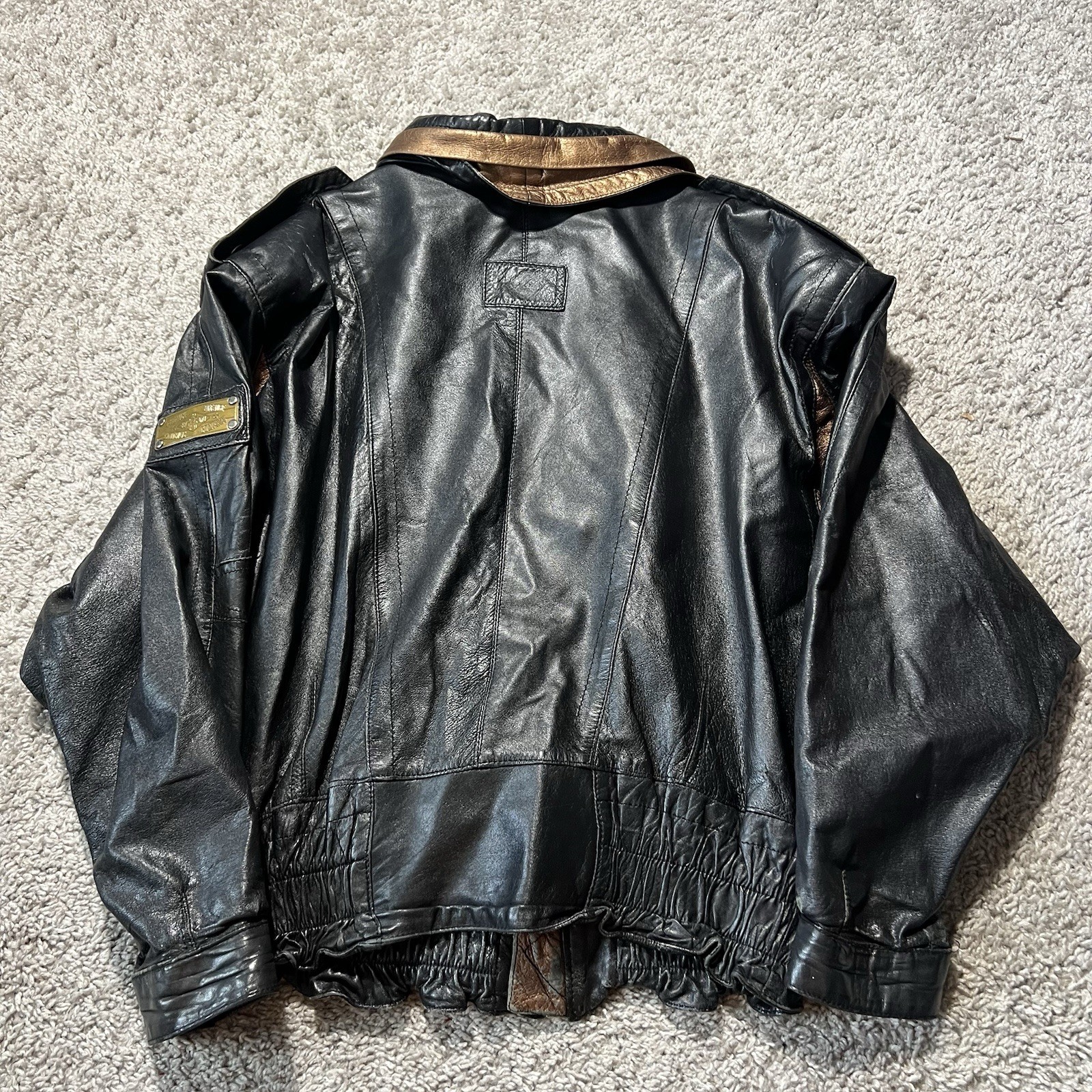 Vintage Black Brown Geometric Moto Biker Jacket Grunge 1980s 90s Italy Designer
