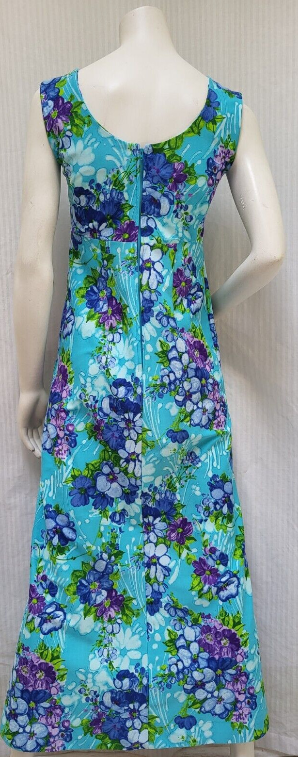 Vintage 60/70s PENNEYS HAWAII Bright Blue Floral Maxi Dress – Size S – EUC