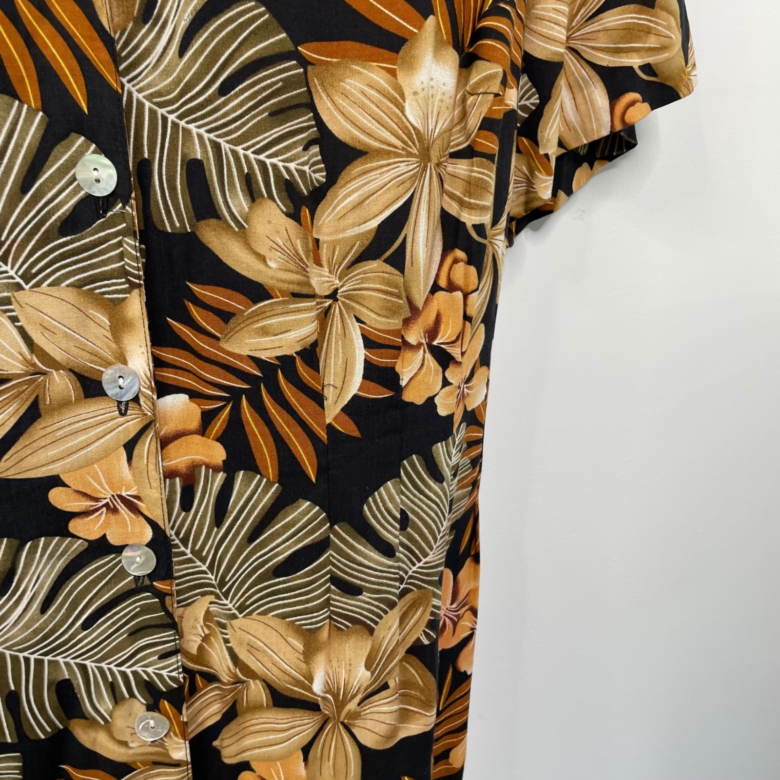 Vintage Floral Rayon Maxi Dress Button Front Tropical 18W Resort Island Vacation