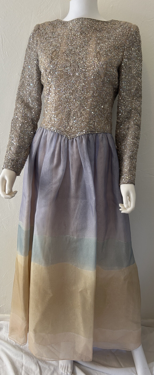 Vintage Mary McFadden Couture Dress Beaded Watercolor Mother Of The Bride Sz 12