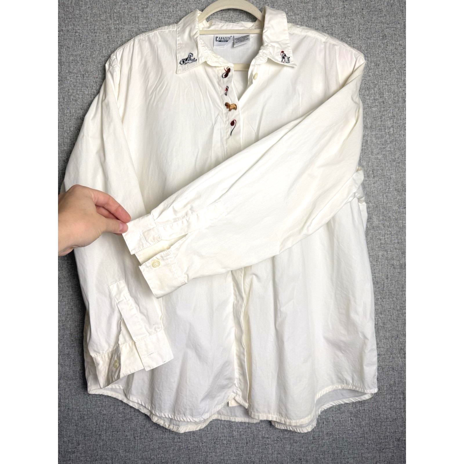 Vtg 80s/90s Capacity Woman Button Down Kitty Cat Dog Embroidery Shirt XXL