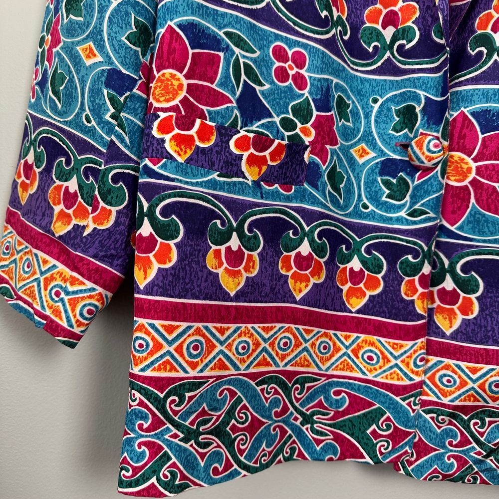 Vintage Carol Horn Women Medium Blazer Silk Floral Print Jacket 80s Arty