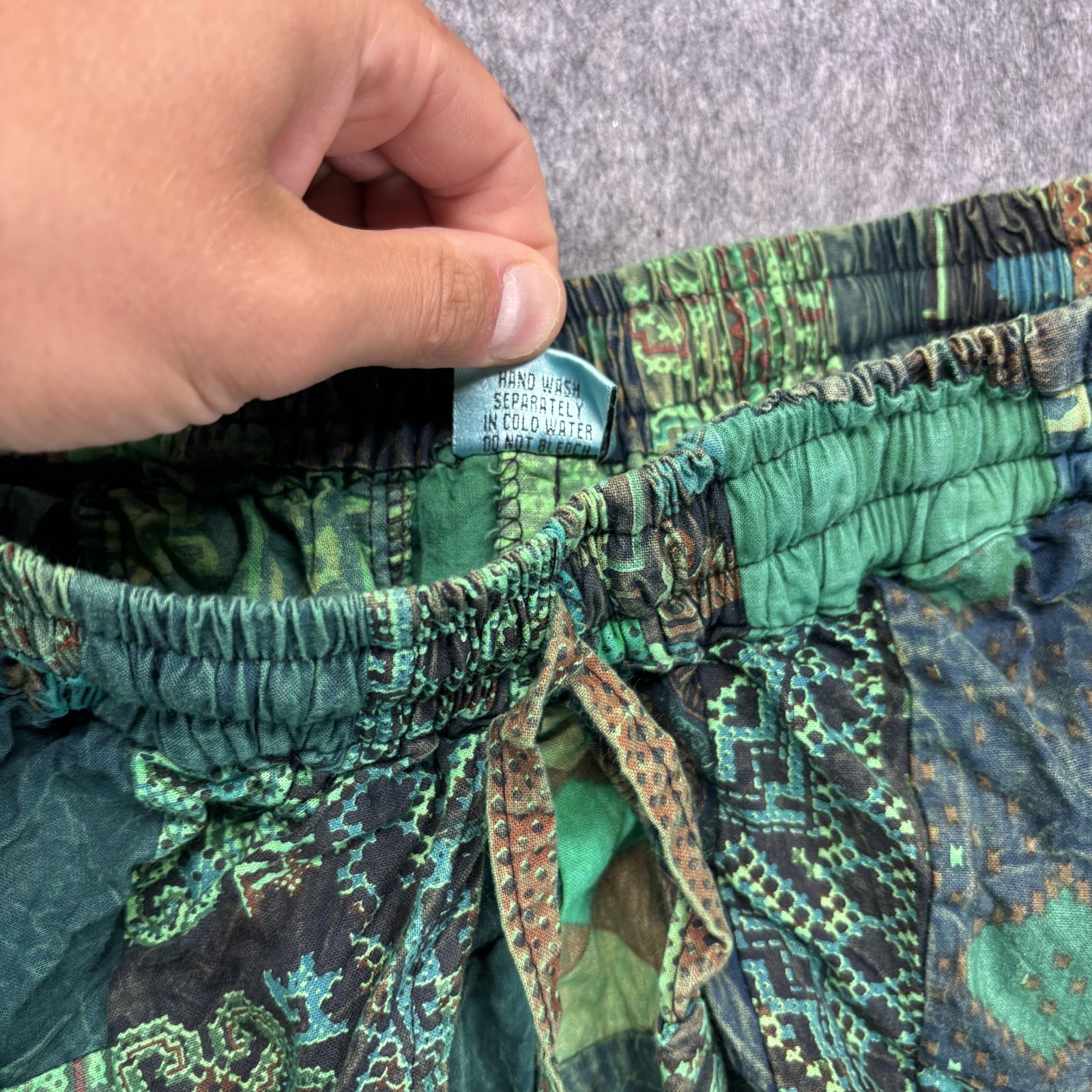 Vintage Kirat Pants Hareem One Size Patchwork Green 100% Cotton Patchwork Boho