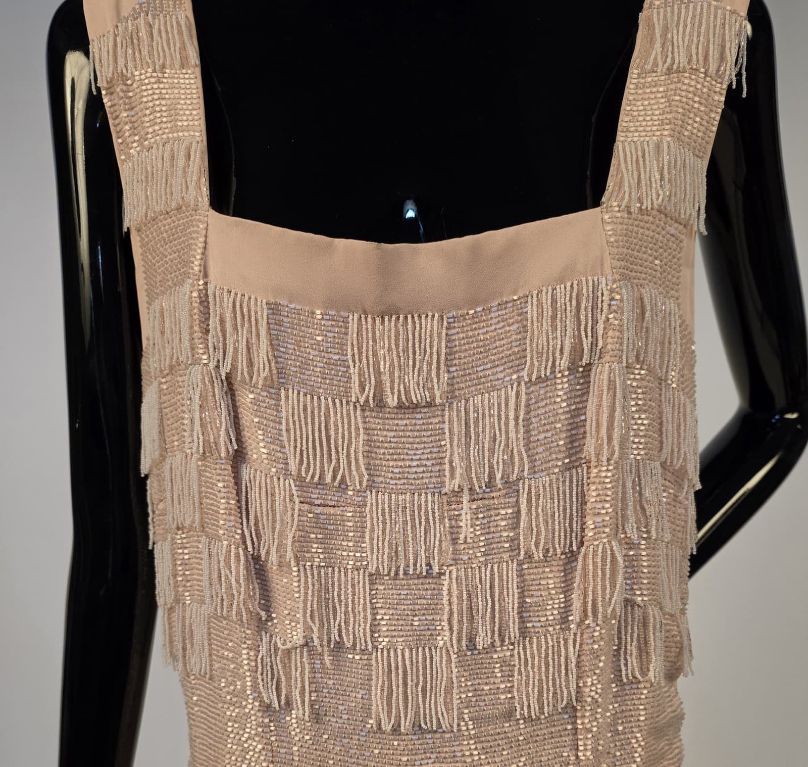 VINTAGE COUTURE UNLABELED JEAN DESSES 1956 CHECK PATTERN BEADED SILK DRESS