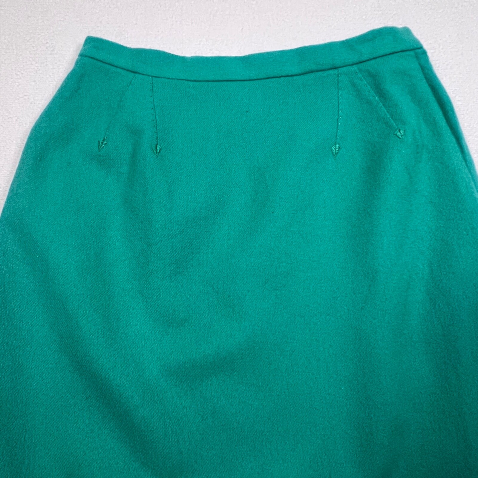 Vintage 60s Lofties by Lawrence Teal Leaf Embroidered Wool Skirt 24″ Waist