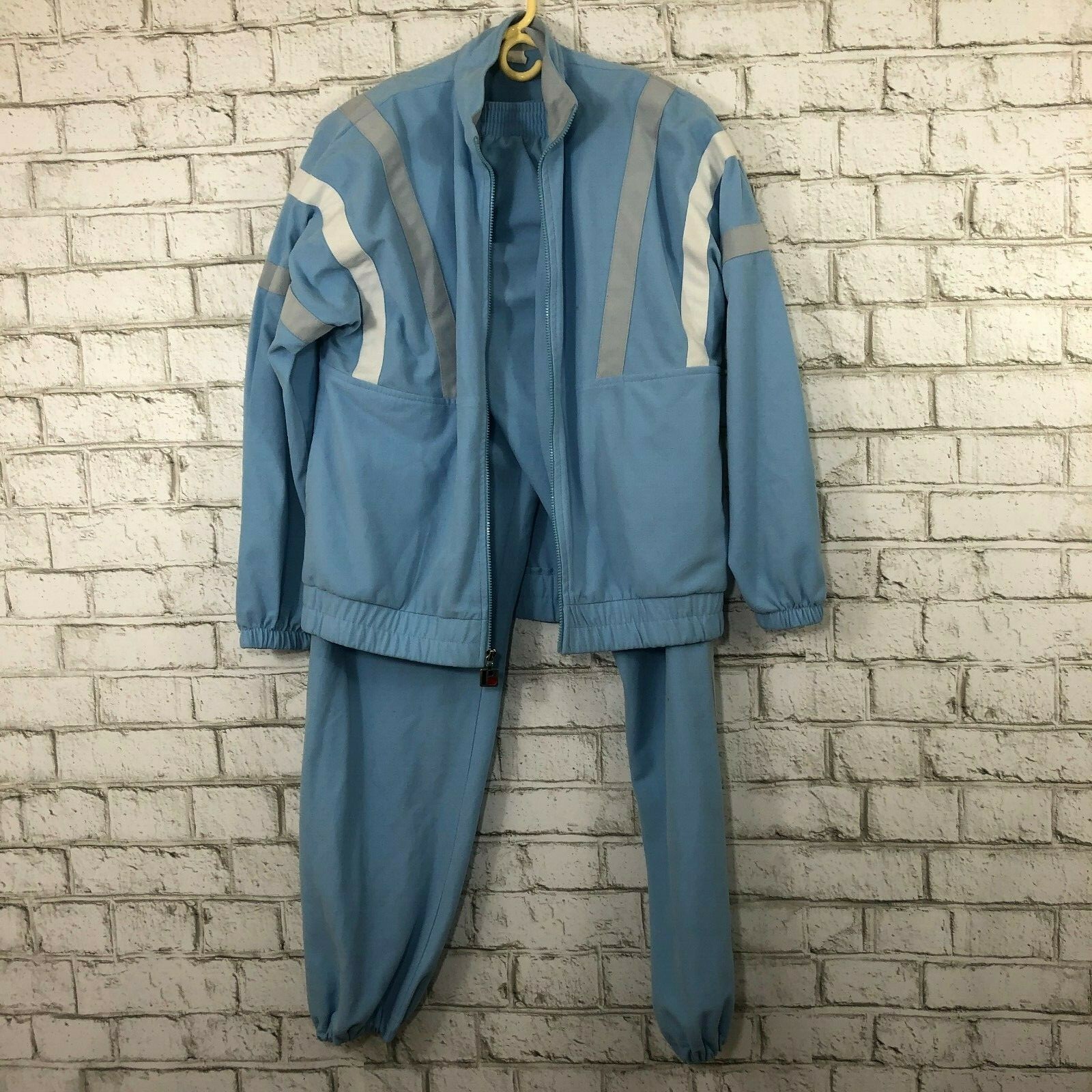 Vintage Bonnie Sportswear Blue Gray Stripe Tracksuit Track Jacket Sweat Pants M