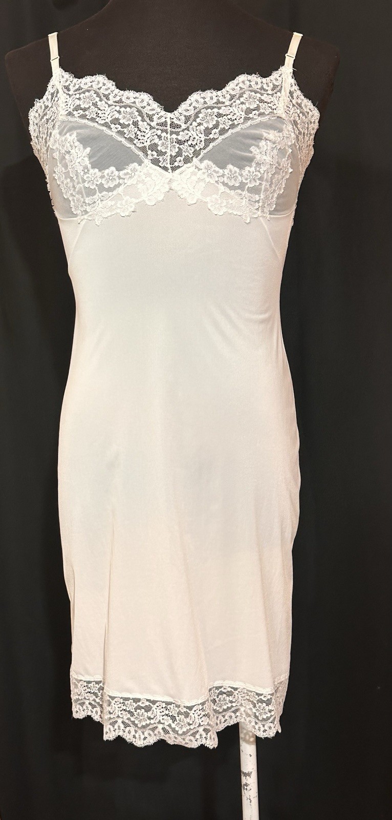 Vintage Hollywood Vassarette White Full Slip Size 34 Lace Nylon Bridal Coquette