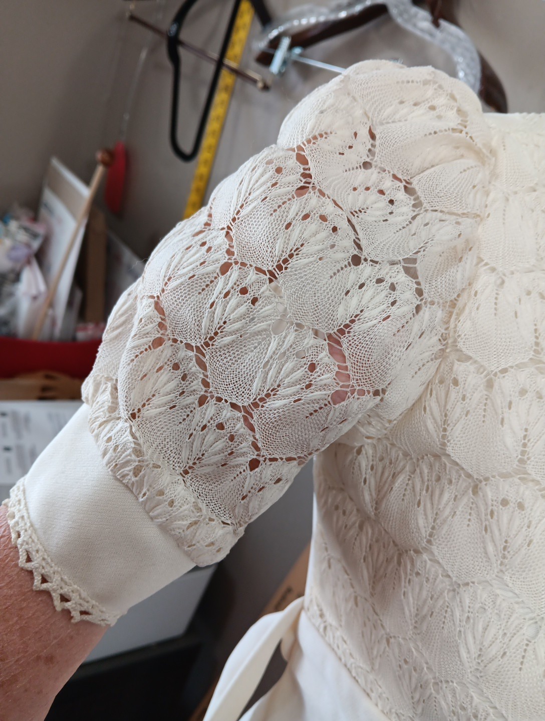 70s Maxi Lace Bodice Empire Waist Cream Crocheted Trim Handmade Wedding Vintage