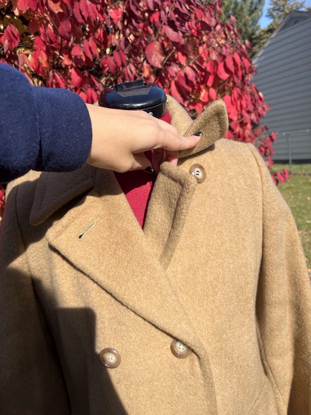 Vintage 1950s 1960s Brown Button Down Wool Peacoat Womens S/M Double Breasted